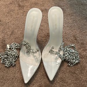 Azalea Wang white and clear strappy chain pumps